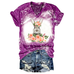 Blooming Bunny: Easter Flower Bleached V-Neck Tee